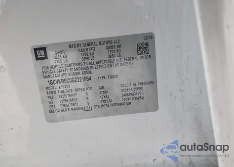 2016 Chevrolet Silverado 1500 1Lt from USA, damaged, VIN 1GCVKREC0GZ221854